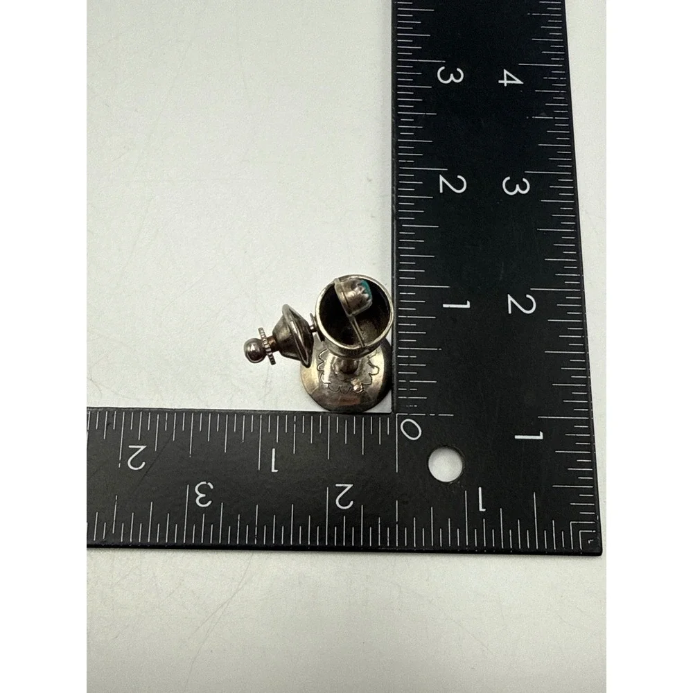 Sterling Silver Chalice Lapel Pin Turquoise Stone Southwest Cross Goblet Vintage